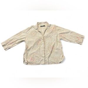 LAUREN Ralph Lauren Cream Floral Paisley Button-Up Shirt Blouse size XL